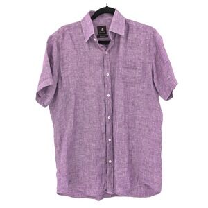 Purple Irish Linen Short Sleeve Button Down Shirt Breathable Summer Top M